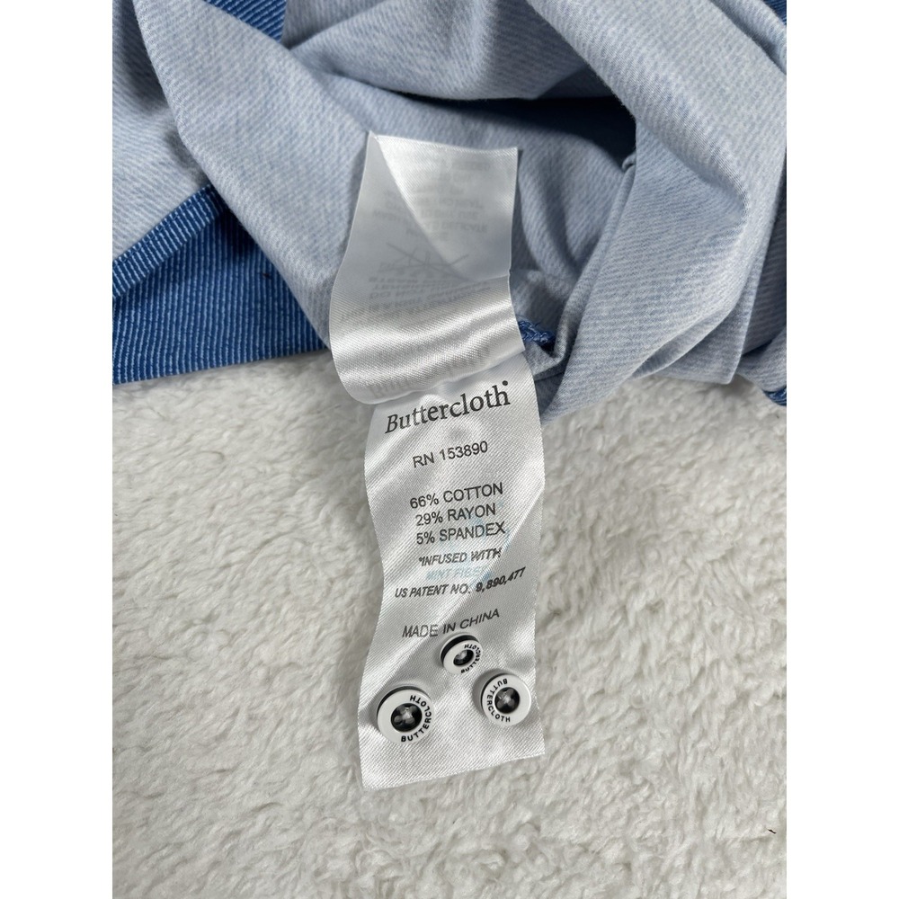 Buttercloth Icy Cotton Reg Fit Blue Button Dwn Stretch Flip Cuff Shirt Men's XXL - Picture 8 of 10